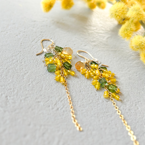 14kgf*天然石たちの大人ミモザピアス／イヤリング ピアス