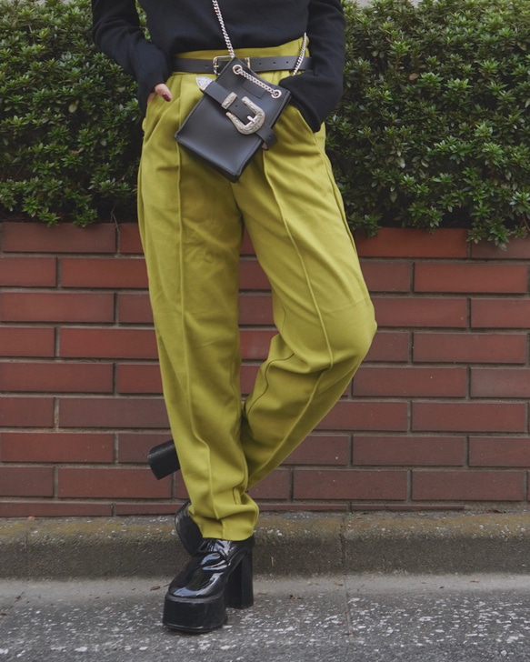 One Tuck Tapered Pants (light green) ロングパンツ グリーン 緑 カジュアル 3枚目の画像