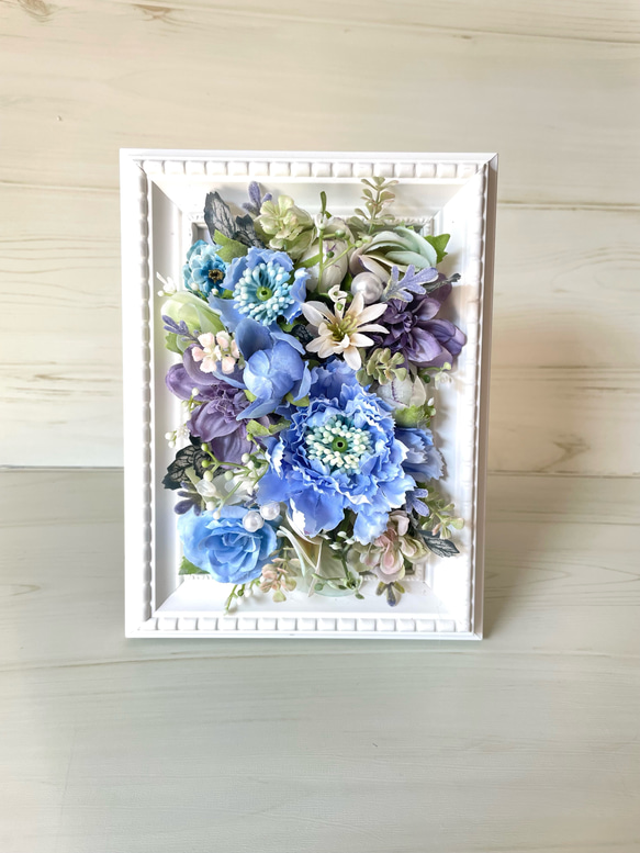 青い花のフレーム フラワーフレーム アレンジメント ブルー アーティ