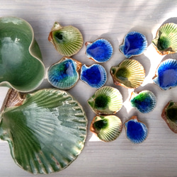 陶の豆皿　箸置き　4点セット　貝殻型　グリーンとブルー　 9枚目の画像