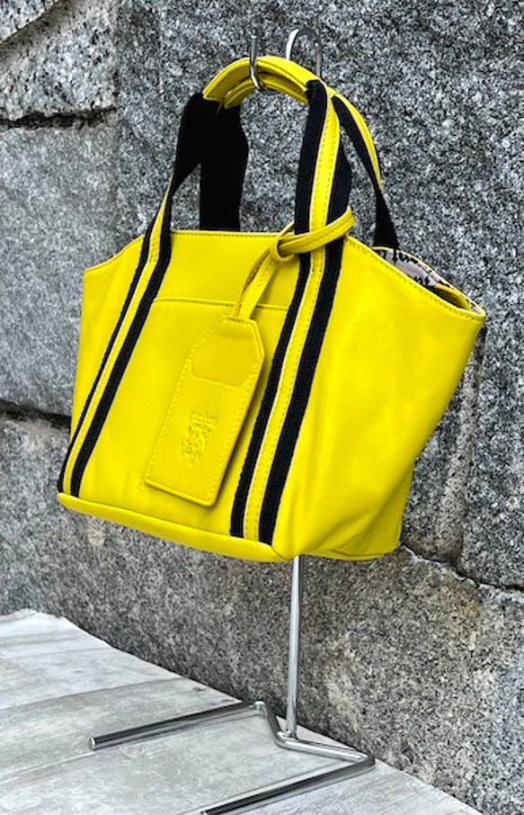 <50%OFFSALE> ぱすてるシリーズ ☆ポーチ付き☆ ラインHAND-bag  YELLOW 4枚目の画像