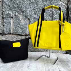 <50%OFFSALE> ぱすてるシリーズ ☆ポーチ付き☆ ラインHAND-bag  YELLOW 1枚目の画像
