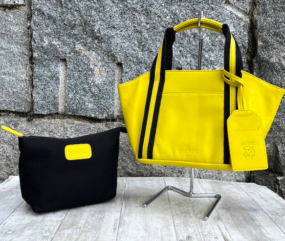<50%OFFSALE> ぱすてるシリーズ ☆ポーチ付き☆ ラインHAND-bag  YELLOW 1枚目の画像