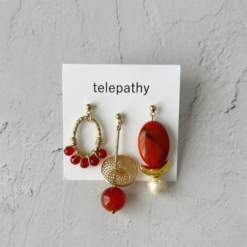 No.227 オレンジ系アシンメトリーピアス/イヤリング ピアス（スタッド 