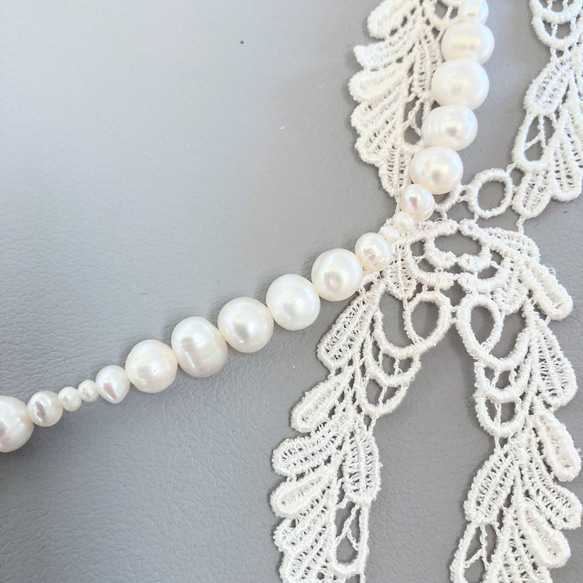 【オフホワイト】バロック淡水真珠のロングネックレス 6枚目の画像