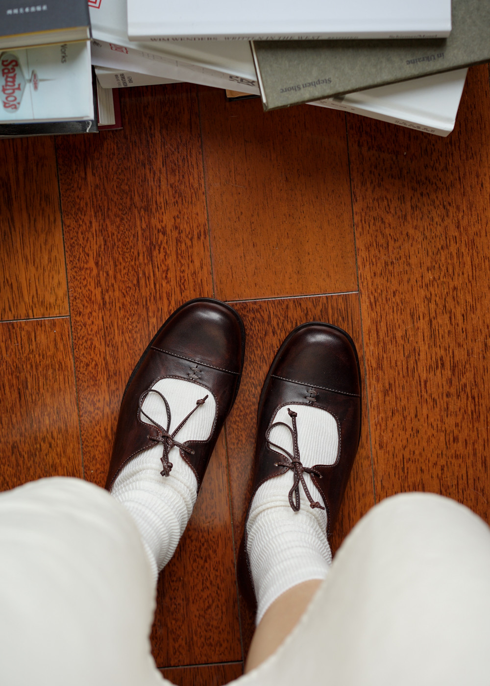 手作り 軽量快適 牛革ソール レースアップ メリージェーンシューズ｜lilvintage