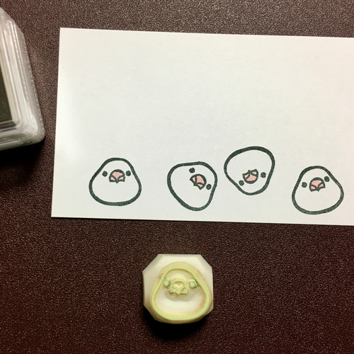 ぷっくり文鳥まんじゅう の消しゴムはんこ（持ち手つき） はんこ