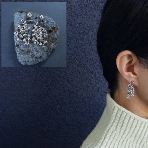 じゃらじゃらピアス 金属アレルギー対応 シルバーピアス クリアピアス 2pcs] サージカルステンレス ぶどう 3mm じゃらじゃら ピアス 金属