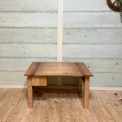 木製 折りたたみ式テーブル 引き出し付き 【前後ろ引き出し付き