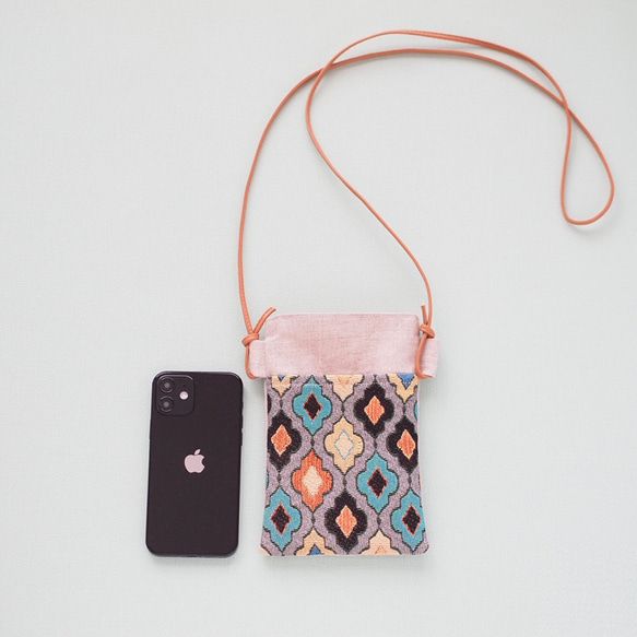 リネン×moroccan fabric mini shoulder 　スマホショルダー 3枚目の画像