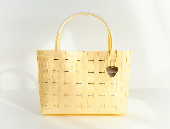 GOLD×クリームイエロー S プラカゴ かごバッグ キラキラ 淡い