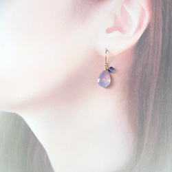 14kgf/高品質蔥石 x 坦桑石單耳耳環 第4張的照片