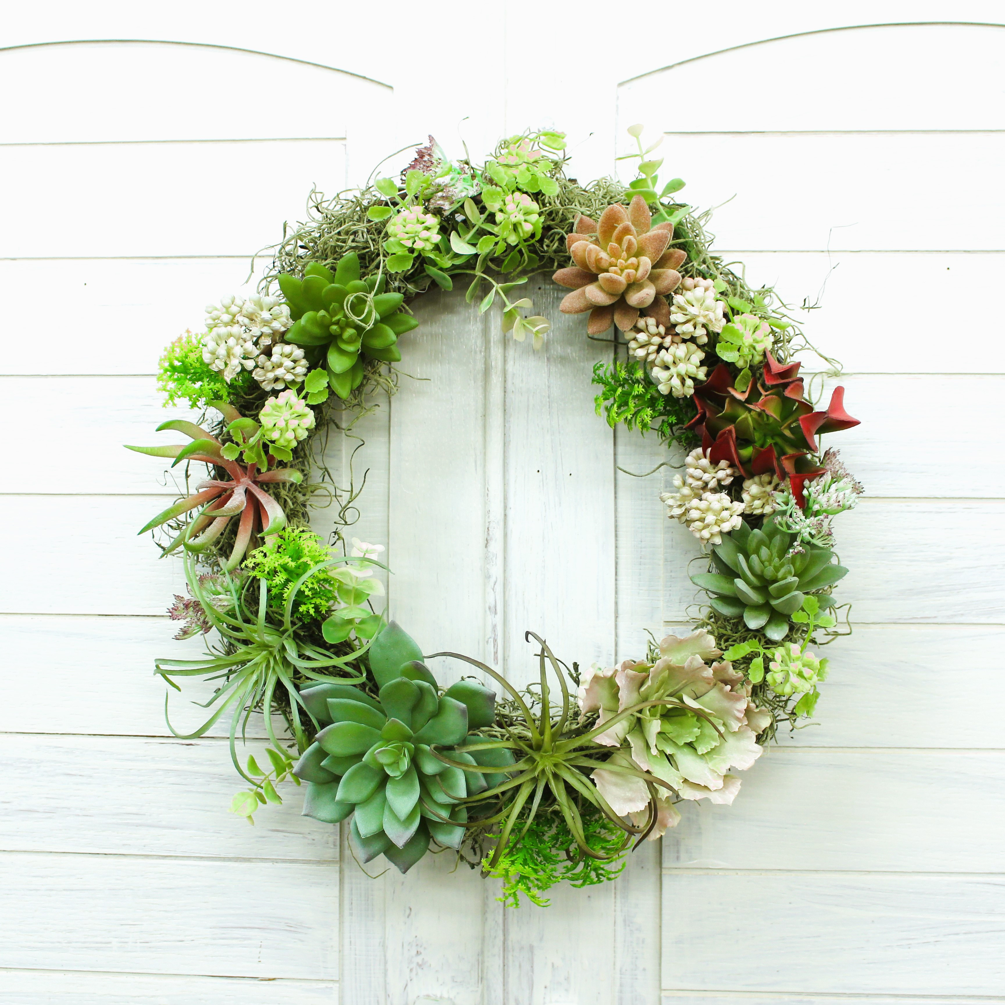 フェイク（造花）「多肉いっぱいリース」アレンジ・アートフラワー（上質造花）