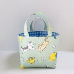 布バスケット 【Lサイズ】 猫とレモン ライトグリーン 3枚目の画像