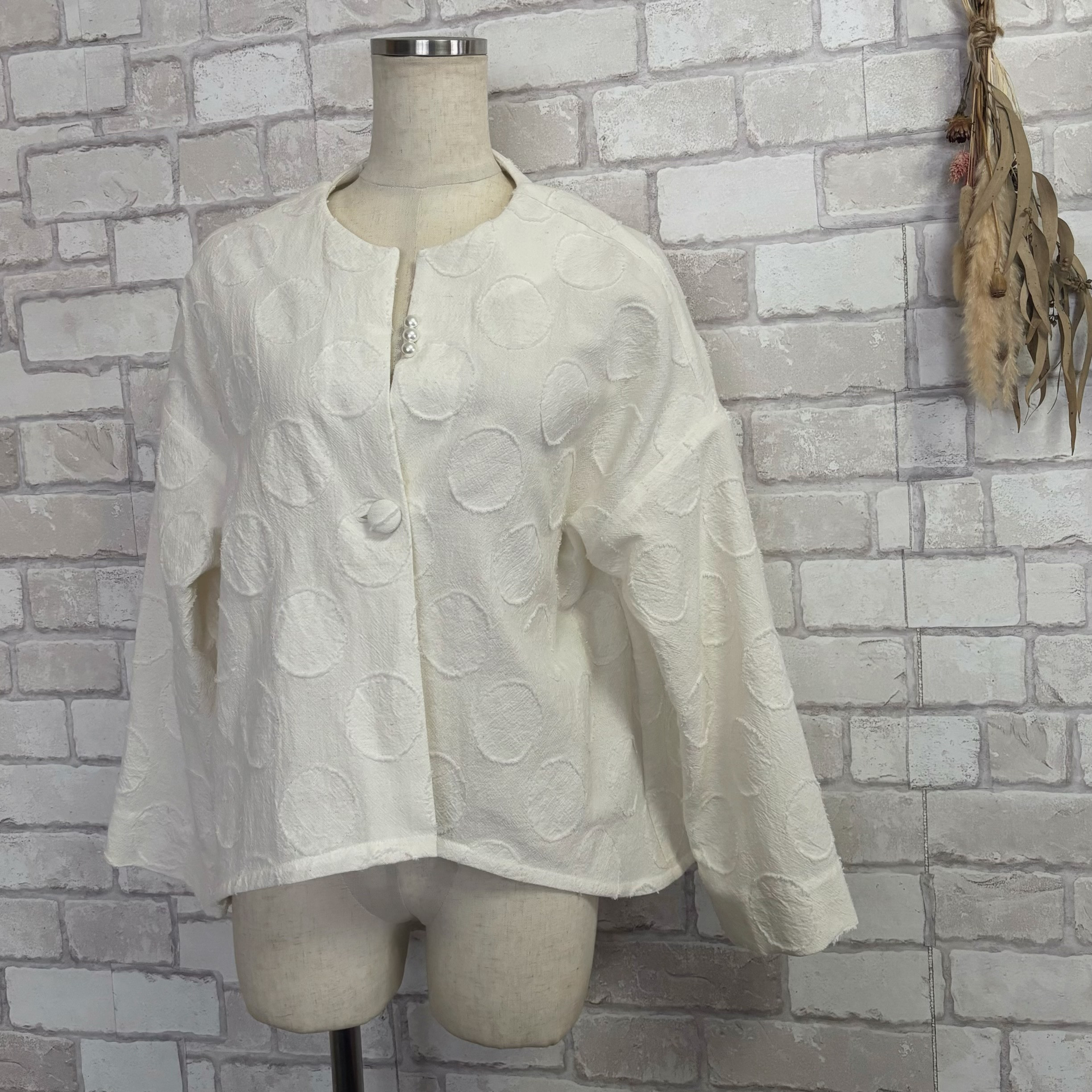 【受注制作】■上質綿麻ドットジャガード■■/ジャケット...(オフホワイト)