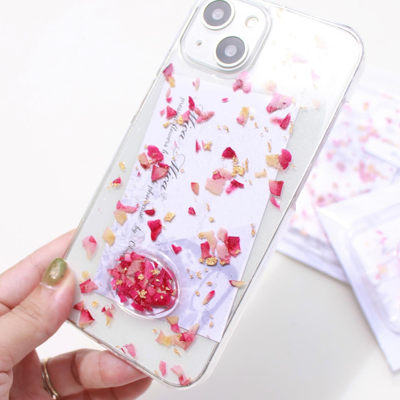 ミニ薔薇　iPhoneケース　スマホケース　クリアケース　 ショルダーストラップ　スマホリング　アンドロイド　全機種対応 5枚目の画像