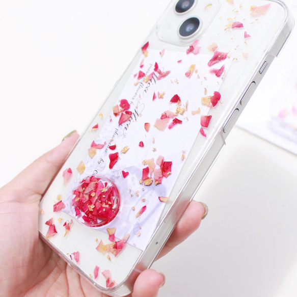 ミニ薔薇　iPhoneケース　スマホケース　クリアケース　 ショルダーストラップ　スマホリング　アンドロイド　全機種対応 1枚目の画像