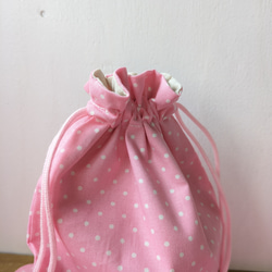 【サイズ改良】きんちゃく袋♪ランチョンマット　給食セット　ピンクドット柄 2枚目の画像