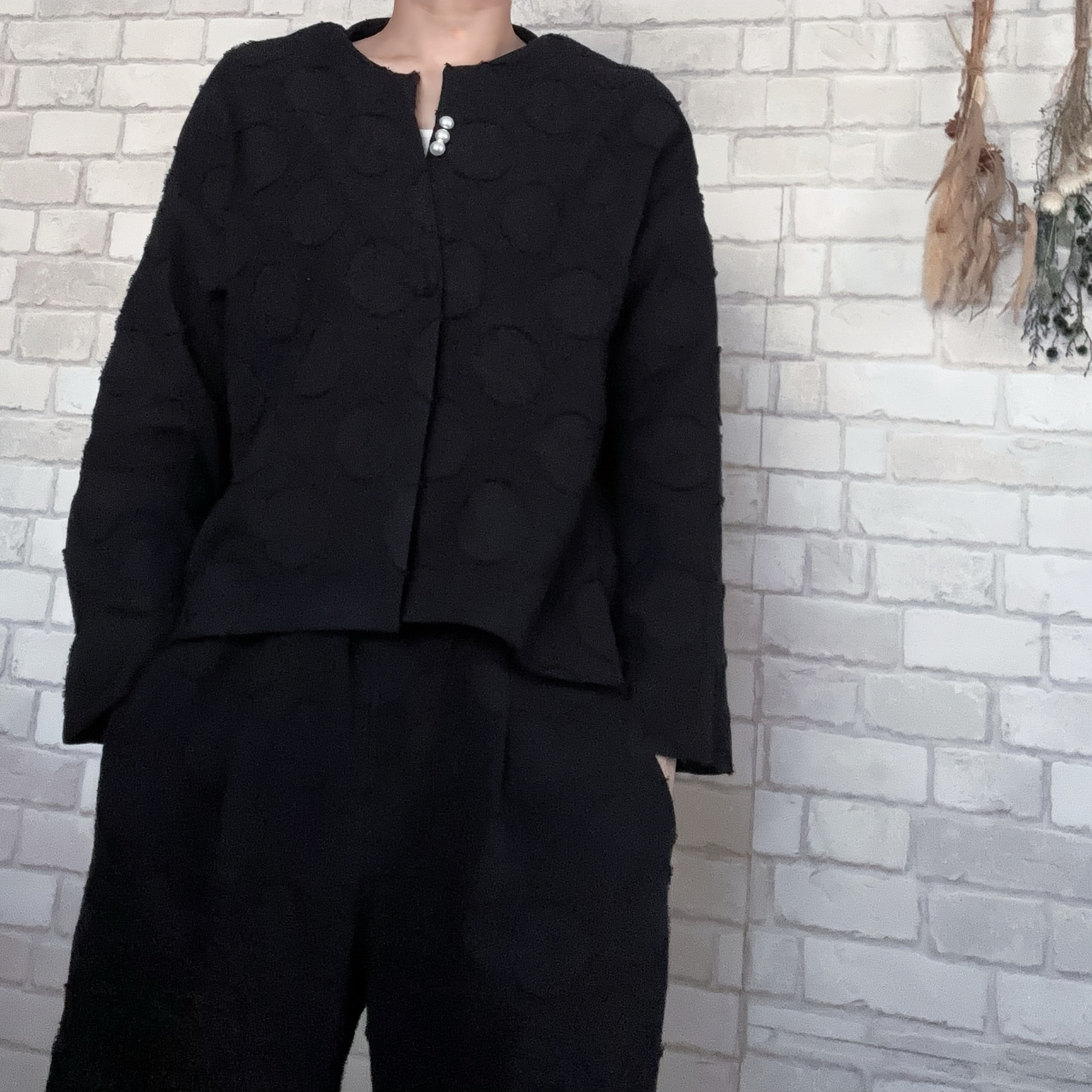 【受注制作】■上質綿麻ドットジャガード■■/ジャケット...(ブラック)