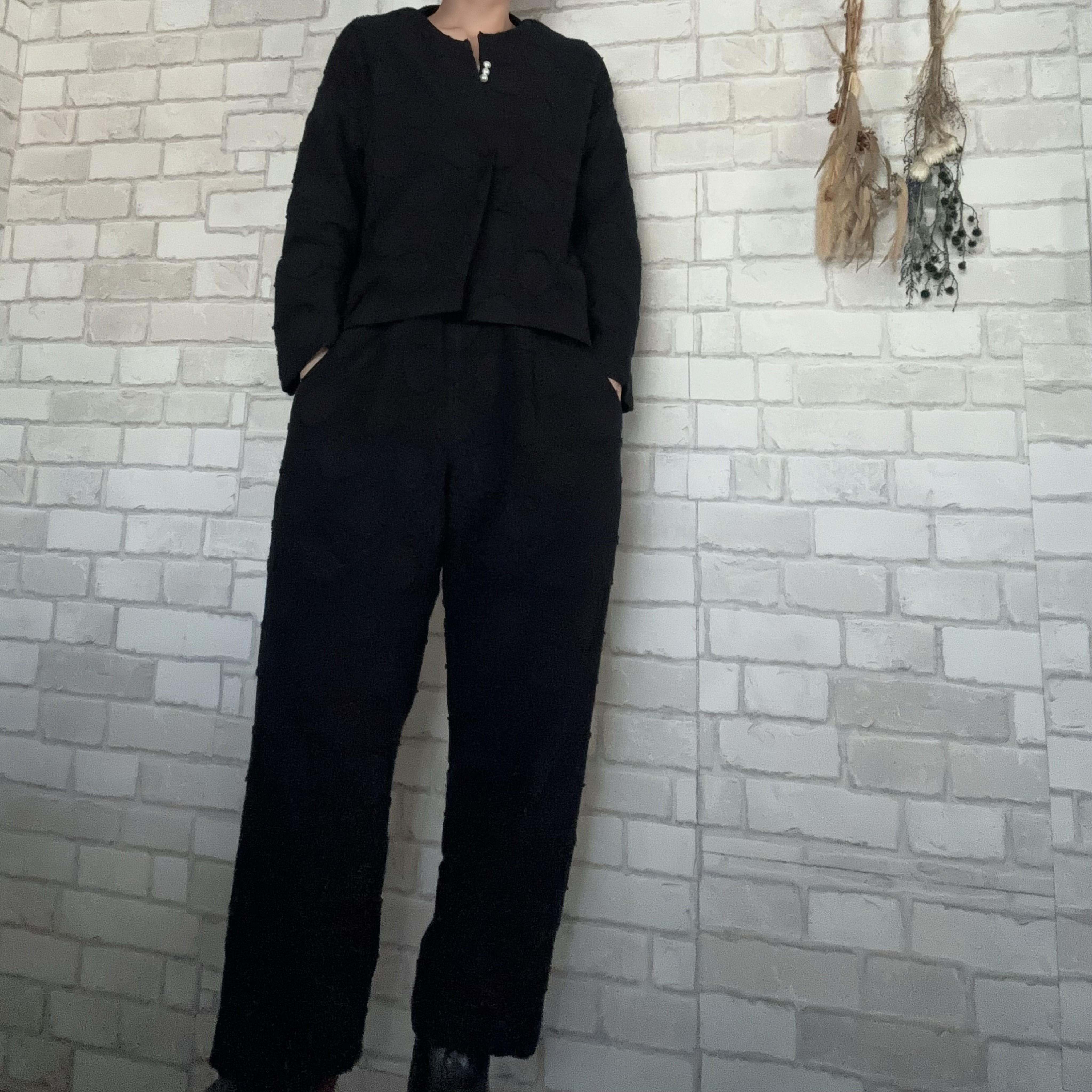 【受注制作】■綿麻ドットジャガード パンツ ■■/...(ブラック)