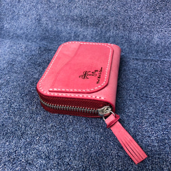 革　マルチケース　ミニ財布　カードケース　小物ケース　コーラルピンク 5枚目の画像