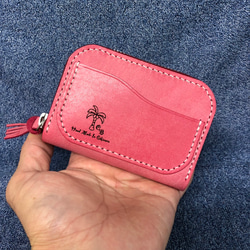 革　マルチケース　ミニ財布　カードケース　小物ケース　コーラルピンク 1枚目の画像