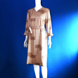 着物リメイク ロングワンピース（絹大島紬）Vネック 長袖 ワンピース