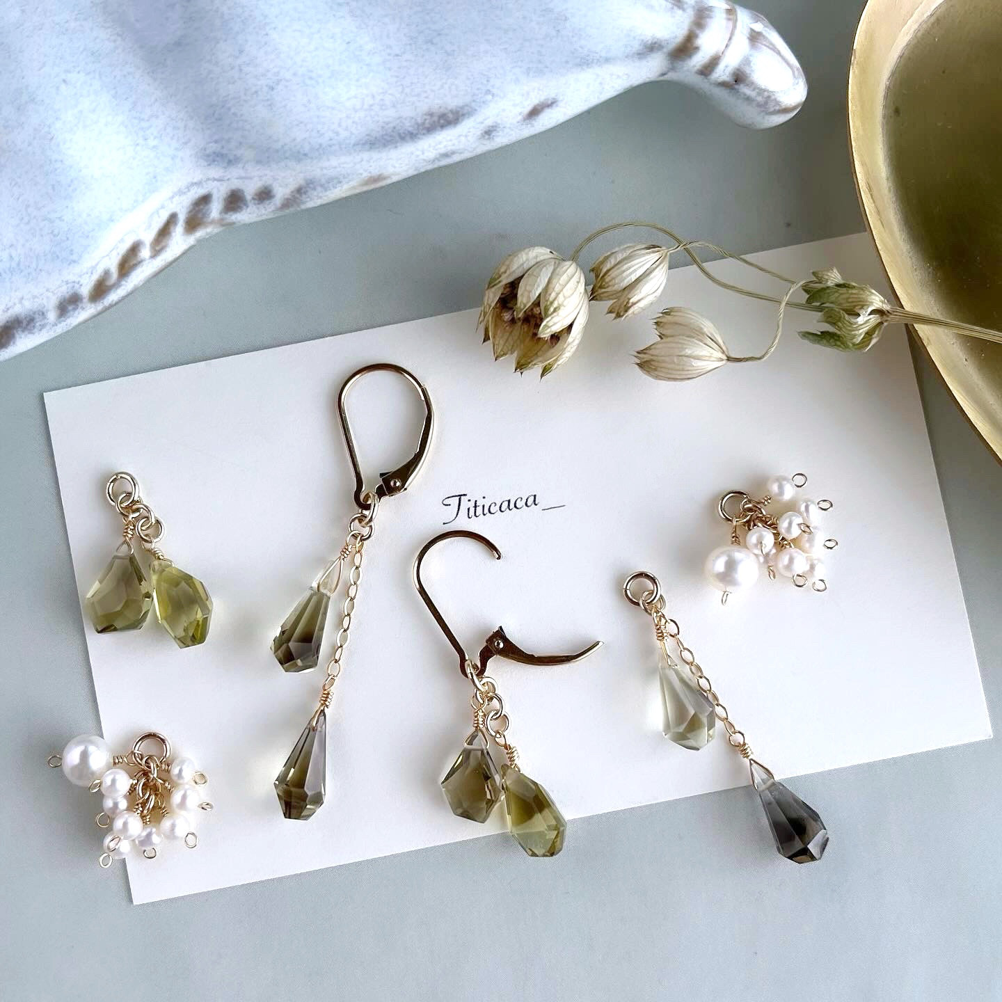 オリーブ&レモンスモーキークォーツの【チャームセット】