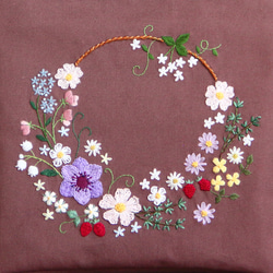 帆布刺繡手袋花圈（經典棕色） 第6張的照片