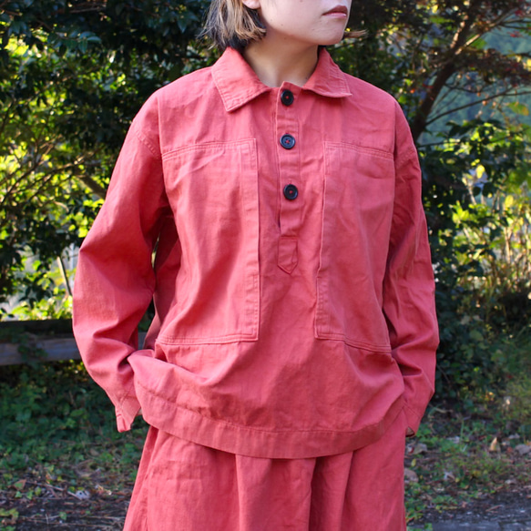 sabi – denim pullover shirt 紅梅色（こうばいいろ）／インド茜染め