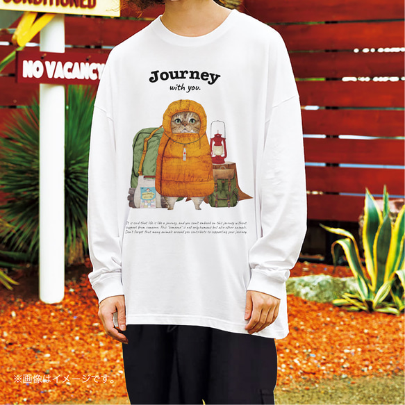 リラックスBIGシルエットTシャツ「Journey with you キャンパーのネコ」/送料無料 1枚目の画像