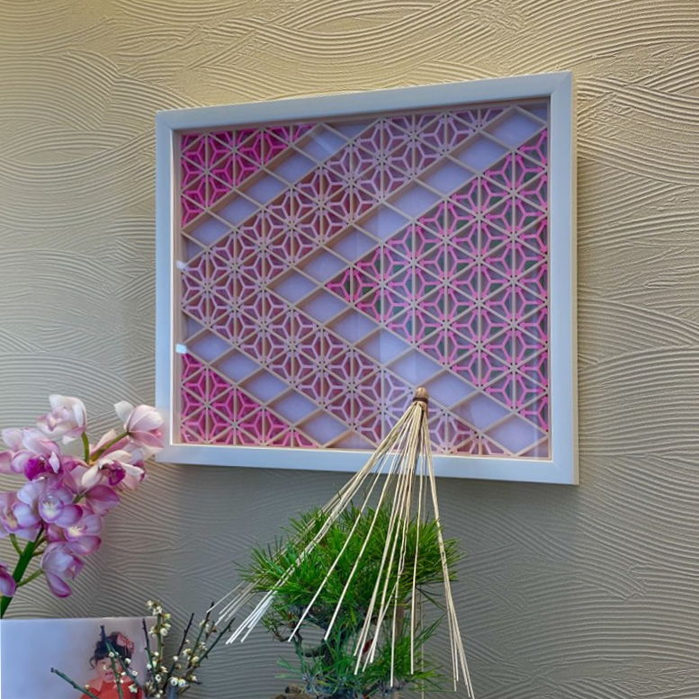 組子アートパネル 【組子色彩葉　桜】 和風アート インテリア 伝統工芸 和室 障子 アートボード 組子細工 成人式に振袖