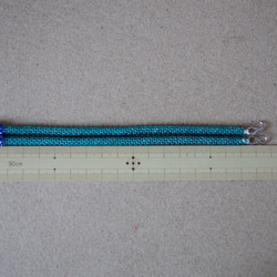 ビーズ編みの羽織紐 ─ 深緑×青 3枚目の画像