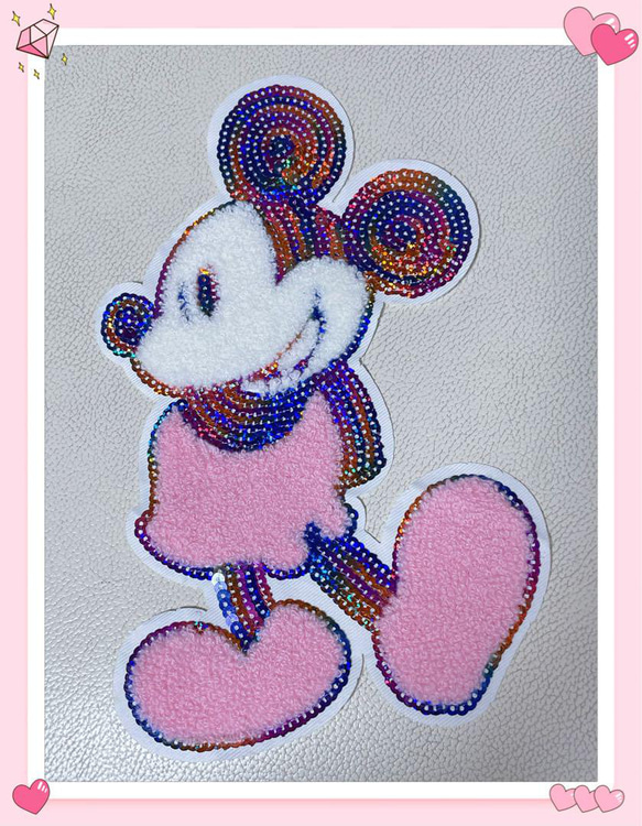 796.可愛いミッキーのモコモコBIG刺繍ワッペン 1枚目の画像