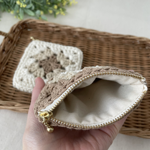 グラニースクエアポーチ ファスナーポーチ ポーチ モチーフ編み