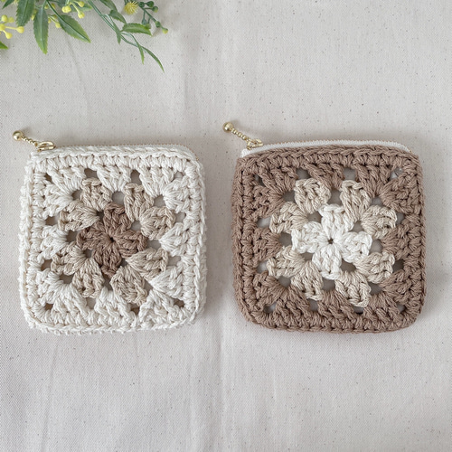 グラニースクエアポーチ ファスナーポーチ ポーチ モチーフ編み  