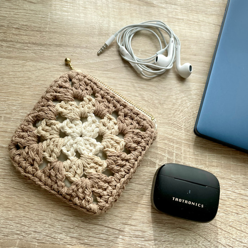 グラニースクエアポーチ ファスナーポーチ ポーチ モチーフ編み  