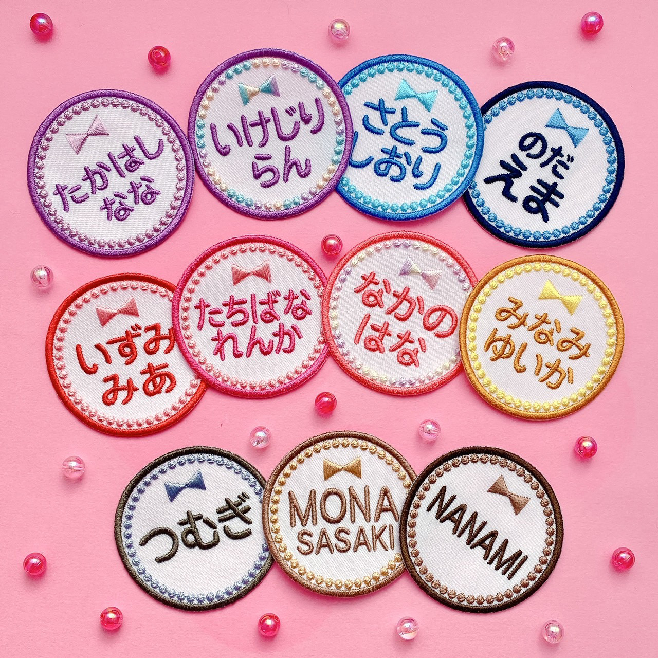 お名前ワッペン★丸型リボン お名前ワッペン【オーダー刺繍】シンプル丸リボン ワッペン