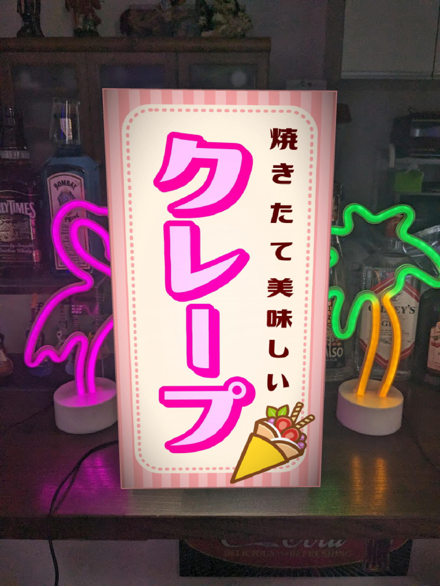 クレープ イチゴ バナナ チョコ 洋菓子 スイーツ 営業中 店舗 キッチンカー ランプ 看板 置物 雑貨 ライトBOX