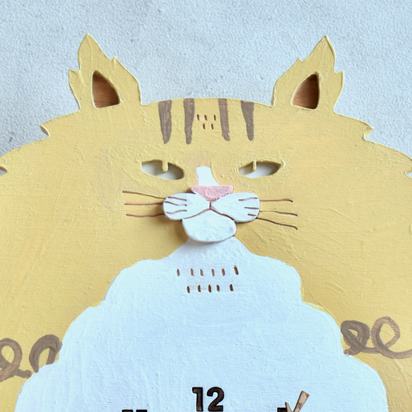 茶トラ猫＊ロング＊レギュラーサイズの時計 木製 振り子時計 掛け時計 3枚目の画像