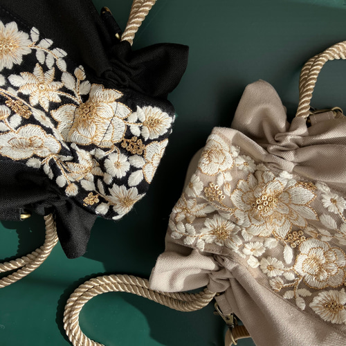 インド刺繍リボン＊巾着ショルダーバッグ ショルダーバッグ