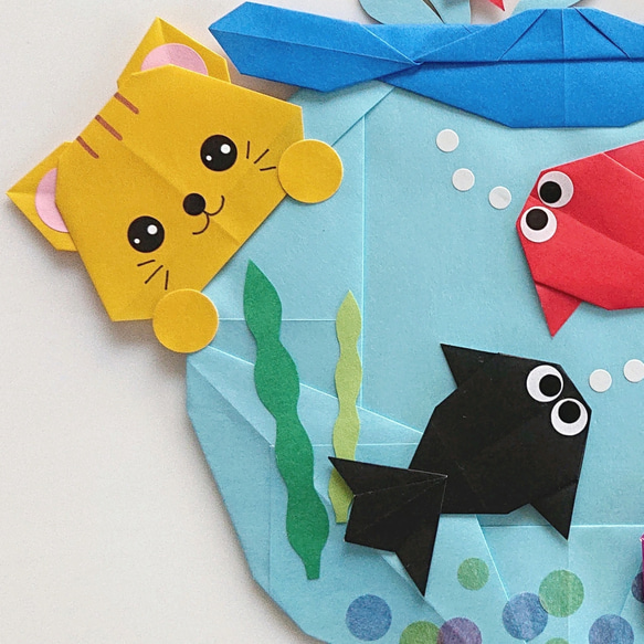折り紙リース ✼ 金魚鉢とねこ 3枚目の画像