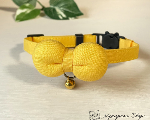 ◯まんまる◯黄色リボン プリティなまるリボン 猫 首輪 リード・首輪