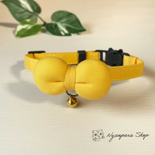 ◯まんまる◯黄色リボン プリティなまるリボン 猫 首輪 リード・首輪