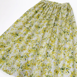 【即納】ミモザ フラワープリント（オフホワイト）コットンギャザースカート 春 白 6枚目の画像