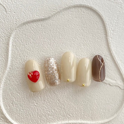 大人ネイル バレンタインネイル 3dネイル 春ネイル キラキラネイル