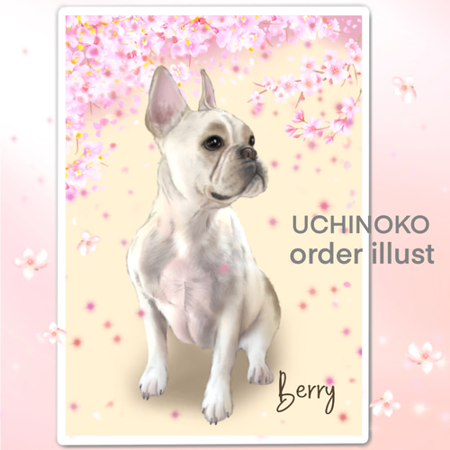 ペット似顔絵 桜の下で… 犬 猫 オーダーメイド イラスト ペット似顔絵 桜の下で… 犬 猫 オーダーメイド イラスト