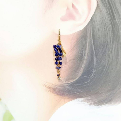 大人綺麗◇藤の花～ラピスラズリのキラキラと揺れるピアス／イヤリング 