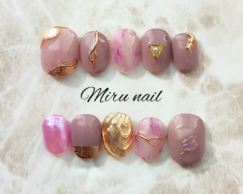 くすみパープルニュアンスネイル むらさき ネイルチップ（つけ爪