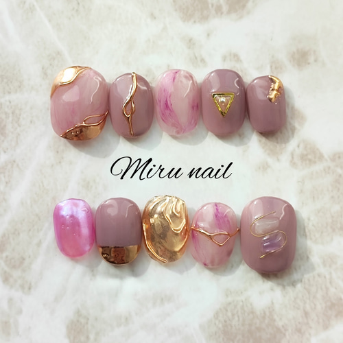 くすみパープルニュアンスネイル むらさき ネイルチップ（つけ爪